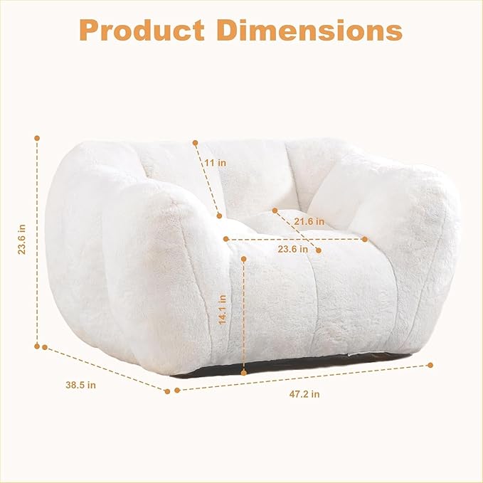 Giant Bean Bag Chair, Bean Bag Chairs for Adults Kids, Oversized Plush Bean Bag Couch with Armrest, Large Chair with Filler, Stuffed Accent Chair Lounge Floor Sofa for Gaming, Reading, Beige