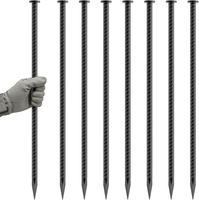 Rebar Spikes 16 Inch 8 Pack, 1/2 Inch Diameter Heavy Duty Rebar Ground Stakes, Galvanized Anchoring Spikes for Speed Bump, Landscape, Parking Curb, Handicap Ramp and Tent