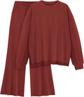 AmazingStar Womens Lounge Set 2025 Fall 2 Piece Outfits Long Sleeve Tops Wide Leg Long Pants Cozy Matching Sets Clothing