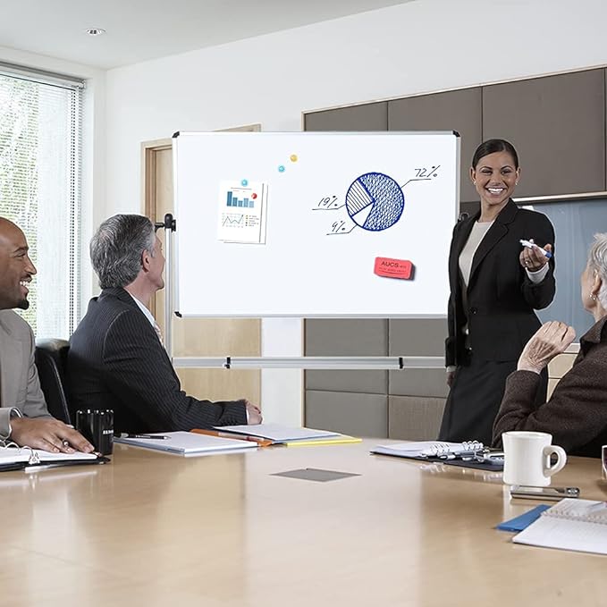VIZ-PRO Double-Sided Magnetic Mobile Whiteboard, 48 x 36 Inches, Aluminium Frame and Stand