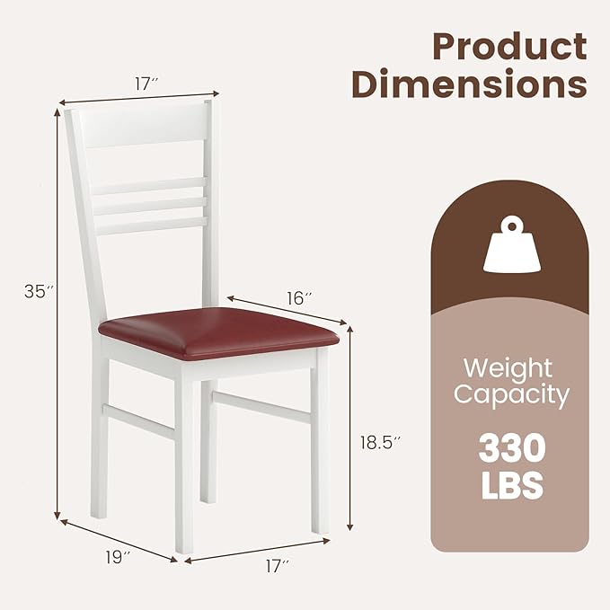 Giantex Wooden Dining Chairs Set of 2, Armless Kitchen Chairs w/Slat Backrest, Upholstered PU Seat, Rubber Wood Frame, Modern Dinette Furniture Set for Dining Room, Living Room