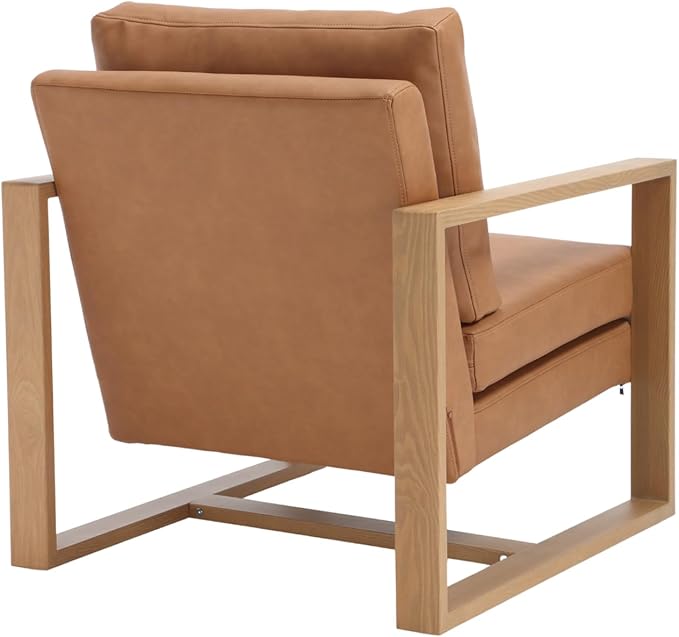 Modern Faux Leather Accent Chair for Living Room Bedroom Mid Century Armchairs with Metal Frame, Upholstered Office Accent Chairs Comfy Waiting Room Chairs with Metal Frame, PU Brown