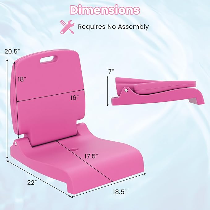 Goplus Poolside Chair for Edge of Pool, Foldable Portable Flip Seat w/Back Support & 2 Handles, Lightweight Outdoor Camping Chair for Stadium, Tailgating, Fishing, Boats, Beach (Pink, 2 Packs)