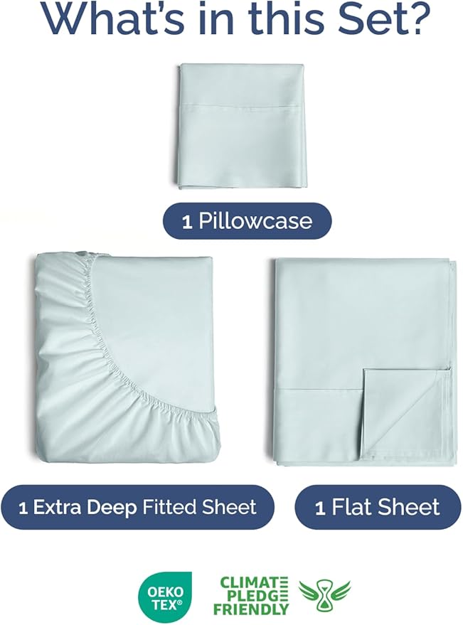 Extra Deep Pocket Twin Sheets - 3 Piece Breathable & Cooling Bed Sheets - Hotel Luxury Bed Sheet Set - Soft, Wrinkle Free & Comfy - Easily Fits Extra Deep Mattresses - Deep Pocket Ice Blue Sheets Set
