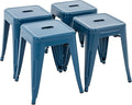 Brage Living 18 Inch Industrial Metal Stools Set of 4, Stackable Classroom Stools, Backless Metal Dining Chairs for Indoor Outdoor, Kitchen Short (Deep Blue)