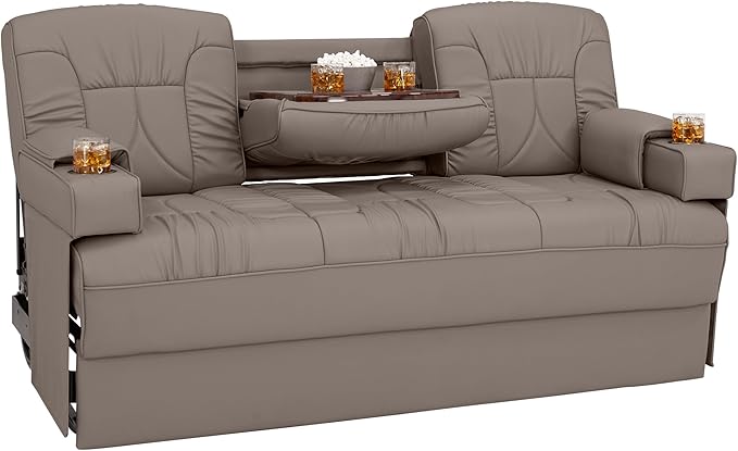 Qualitex De Leon Console SL RV Sofa Bed, 68" Wide, Ulitmate Leather, Light Antelope