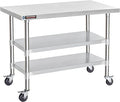 DuraSteel Stainless Steel Work Table 24" x 48" x 34" Height w/ 4 Caster Wheels - Food Prep Commercial Grade Worktable - NSF Certified - Good for Restaurant, Business, Warehouse, Home, Kitchen, Garage