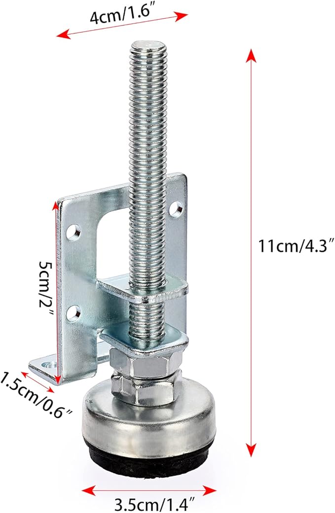 OwnMy 4 Packs Heavy Duty Adjustable Furniture Leveling Feets L Shaped Furniture Leveler Legs, Furniture Mounting Brackets Metal Furnitures Leveling Load Table Leg for Workbench Cabinet Wardrobe, 4.3"