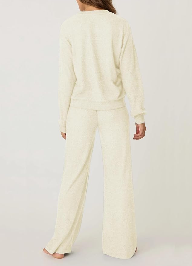 Aamikast Women's 2-Piece Lounge Set Soft Brushed Jersey Sleepwear Pajamas Set Long Sleeve Top & Wide Leg Pants