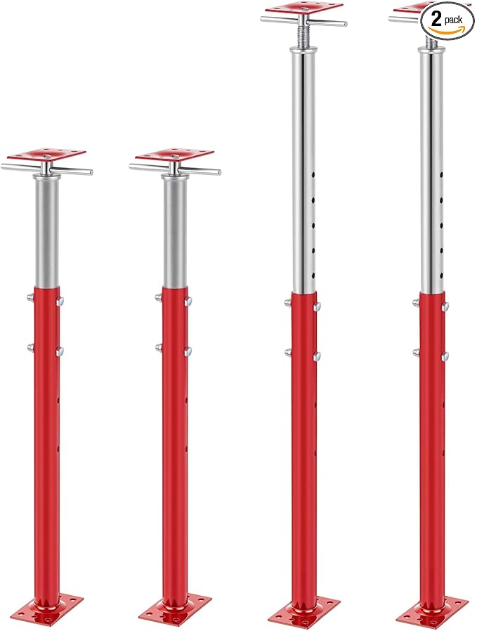 Yaocom 2 Pcs Adjustable Jack Post, 37"-61" Height Range, Basement Floor House Screw Jacks for Lifting Joist Beam Brace for Cellar Ceiling, Center Point Load Capacity 11023 Lbs, Red