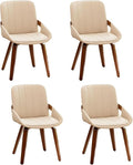 YOUUGIOR Mid Century Modern Faux Leather Upholstered Dining Chairs,Armless Accent Chairs with Sturdy Natural Wood Legs,Bamboo Backrest Support for Kitchen&Dining Room Chairs(Set of 4,Beige)