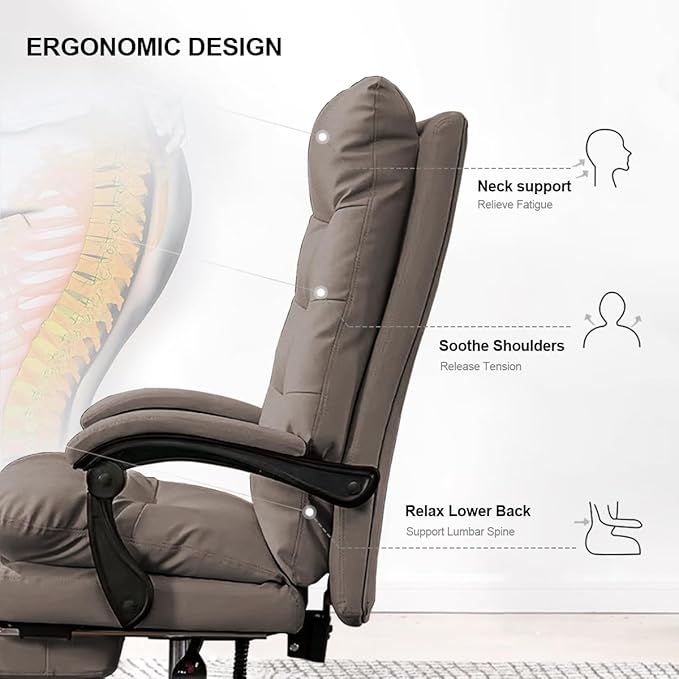 Office Chair with Foot Rest Adjustable Height Soft Padded Desk Chair High Back Computer Chair for Home, Office