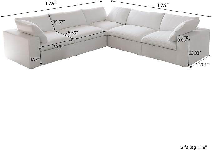 V-Shaped Cloud Sectional Couch, Modular Sectional Sofa, Modern Comfy Cloud Sofa, Covers Removable, Convertible Sleeper Couch for Living Room Apartment (White, Linen Fabric)