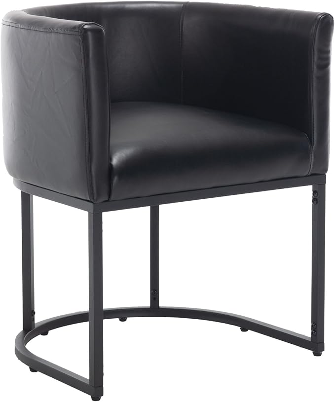 VESCASA Faux Leather Upholstered Dining Chair with Barrel Back, Modern Padded Restaurant Chair with Black Metal Frame for Kitchen, Dining Room, 1 Piece, Black