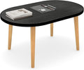 Funecy Oval Coffee Table Low Table with 4 Solid Wood Sturdy Legs, Floor Table Desk for Sitting on The Floor, Storage and Living Room Furniture (Black)