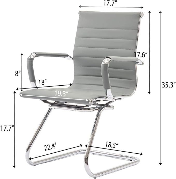 DM Furniture Office Desk Chair Set of 6,No Wheels PU Leather Computer Chairs Mid Back Guest Chairs with Seld Base for School/Reception/Conference/Waiting Room,Grey