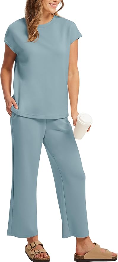 Sampeel Two Piece Sets for Women Summer Vacation Outfits Cap Sleeve Tops Lounge Matching Sets Clothing Beach Fashion Clothes