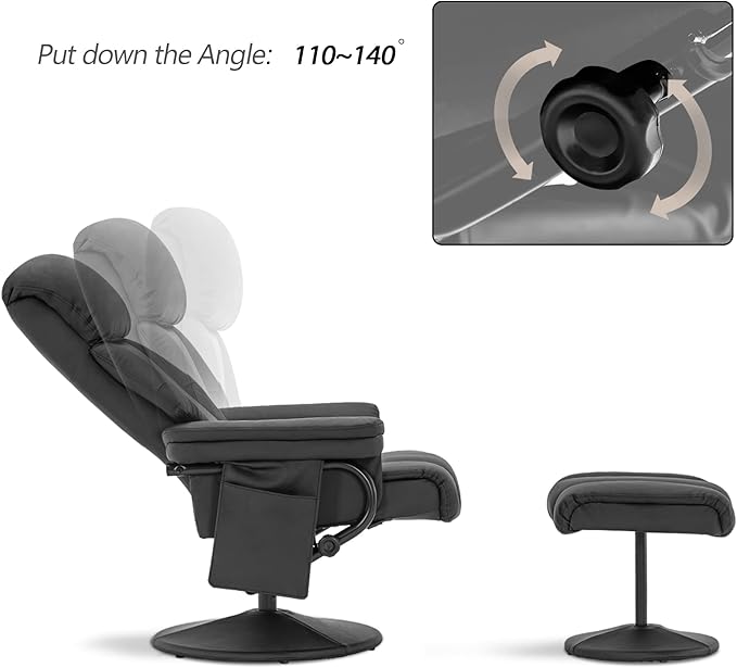 MCombo Swivel Recliner with Ottoman, TV Chair with Vibration Massage, Ideal for RV Small Space, Living Room & Bedroom 4539 4828 (Faux Leather, Black)