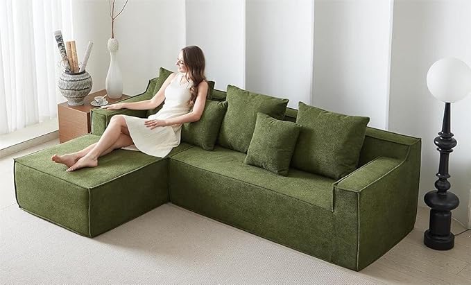 Swbvs L-Shape 7-Seater Sofa,Upholstered Couches for Living Room Bedroom,No Assembly,Green