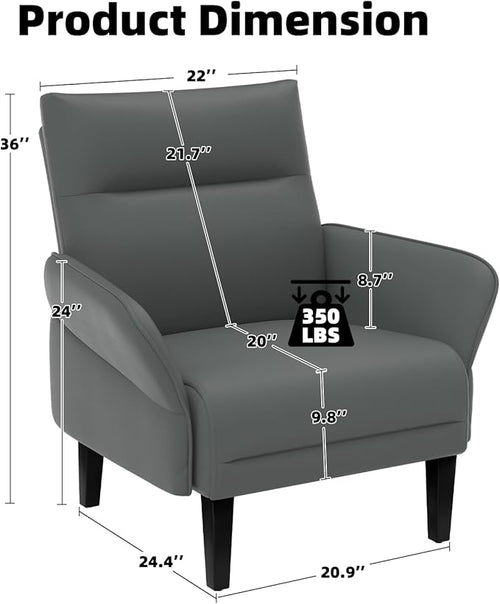 2-Pack Faux Leather Accent Sofas, Slanted Shawl Armchairs with Wide Armrests & Wooden Legs, Gray Sofa Chairs Set for Living Room, Bedroom, Small Spaces