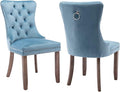 YeahFurn Sky Blue Mid Century Modern Dining Chairs Set of 2, Velvet Upholstered Kitchen & Dining Room Chairs with Nailhead Trim & Solid Wood Legs, Elegant Sillas De Comedor (Sky Blue, 2 Pcs)