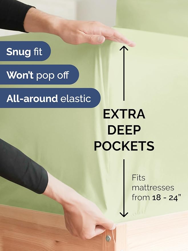 Extra Deep Pocket Cal King Sheets - 4 Piece Breathable & Cooling Bed Sheets - Hotel Luxury Bed Sheet Set - Soft, Wrinkle Free & Comfy - Easily Fits Extra Deep Mattresses - Light Sage Green Sheets Set