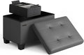 Storage Ottoman Cube with Small Bin, 16-in Square Ottoman with Storage for Living Room and Bedroom, Small Ottomans Foot Rest, Faux Leather Foot Stools Ottomans Max 330lbs, Grey