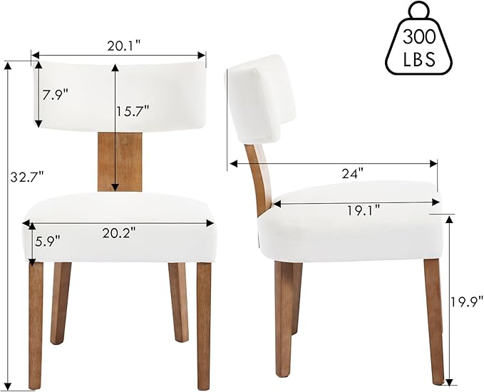 KHISCHMO Mid Century Modern Dining Chairs, Upholstered Linen Fabric Chairs with Curved Backrest and Wood Legs, Comfy Kitchen Vanity Chair for Dining Room/Living Room/Kitchen, Set of 2 Cream