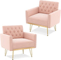 Accent Chair for Living Room, Comfy Oversized Velvet Upholstered Arm Chairs, Mid Century Modern Reading Single Sofa Side Chair with Tufted Back and Gold Legs for Bedroom (2, Pink)