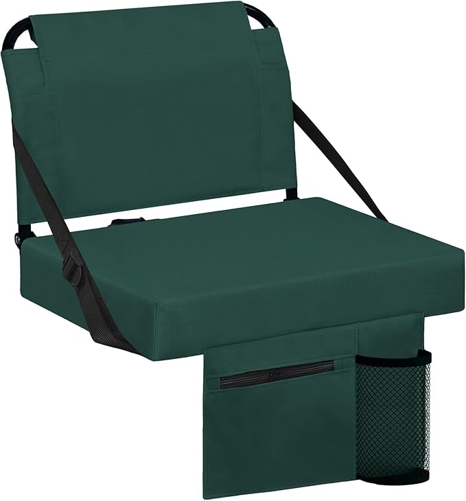 Stadium Seat for Bleachers with Back Support and Wide Padded Cushion Stadium Chair - Includes Shoulder Strap and Cup Holder