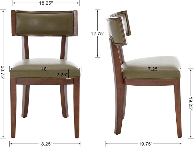 DM Furniture Mid Century Modern Dining Chairs Set of 4 Faux Leather Upholstered Dining Room Chairs with Curved Backrest Farmhouse Kitchen Chairs Solid Wood Side Chairs for Living Room/Restaurant