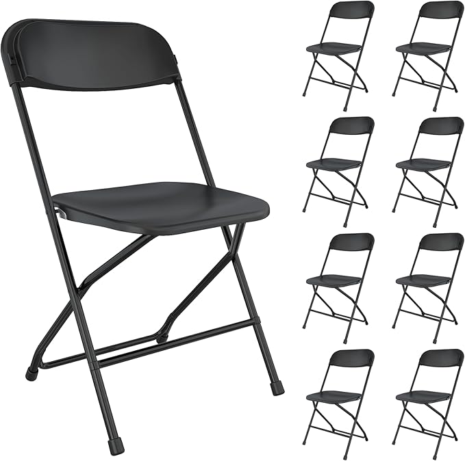 9 Pack Black Folding Chairs, Portable Party Chairs, Plastic Folding Chair,Stackable Commercial Seats with Steel Frame for Office Wedding Party Patio Dinning Events, 350lbs Capacity