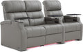 Weilianda Home Theater Seating, Top Grain Leather Sectional Seats Recliner Chair, Zero Gravity Reclining Sofa with Power Headrest 7 Colors Ambient Lighting USB C Charge Row of 3 Loveseat Left Grey