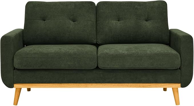 Modern Loveseat Sofa, Velvet Upholstered Small Couch, Green Couch with Wooden Leg, Easy Assembly Couches for Living Room, Small Spaces, Apartment