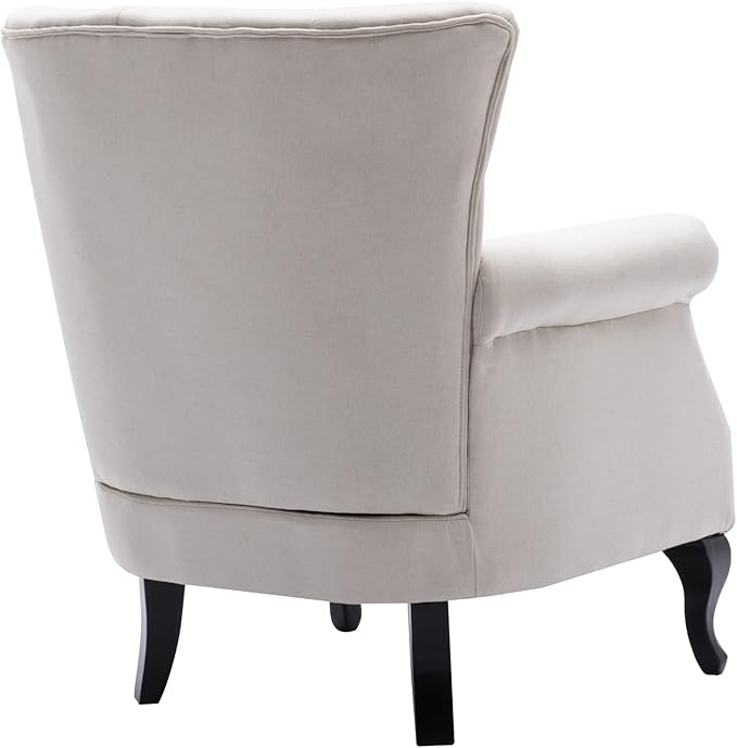 Janoray Mid Century Modern Accent Chair Upholstered Armchair Comfy Linen Fabric Single Sofa with Tufted Wingback for Small Spaces Bedroom Living Room, Beige