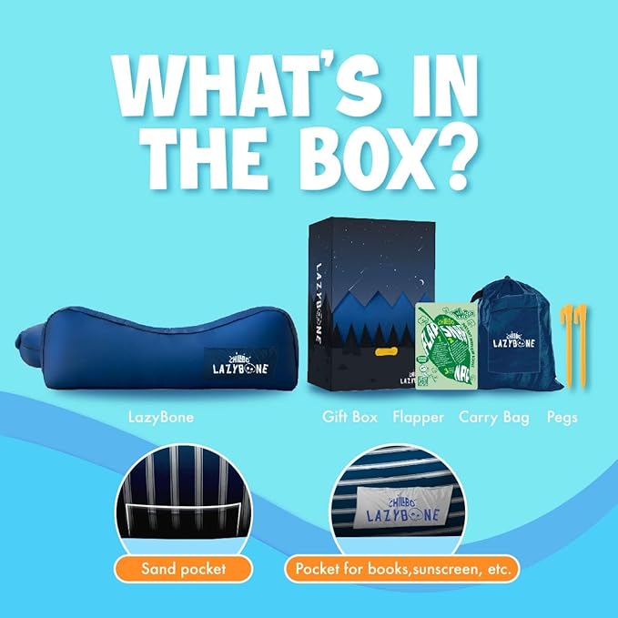 Chillbo LazyBone Inflatable Couch – Quick-Inflation Flapper System, Fun Prints, No-Pump Setup, Ripstop Polyester, Portable Air Lounger for Beach, Camping, Festivals, & Hiking
