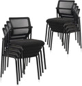 CLATINA Stacking Armless Office Waiting Room Chair with Adjustable Backrest, Stackable Mesh Guest Reception Desk Chairs with Ergonomic Lumbar Support for Conference Lobby Side School, Black, 8 Pack