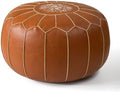 Vintage Leather Pouf Ottoman Round Meditation Cushion Floor Pouf Footrest Retro Fashion Style Floor Cushion for Living Room Heavy Duty(Orange)
