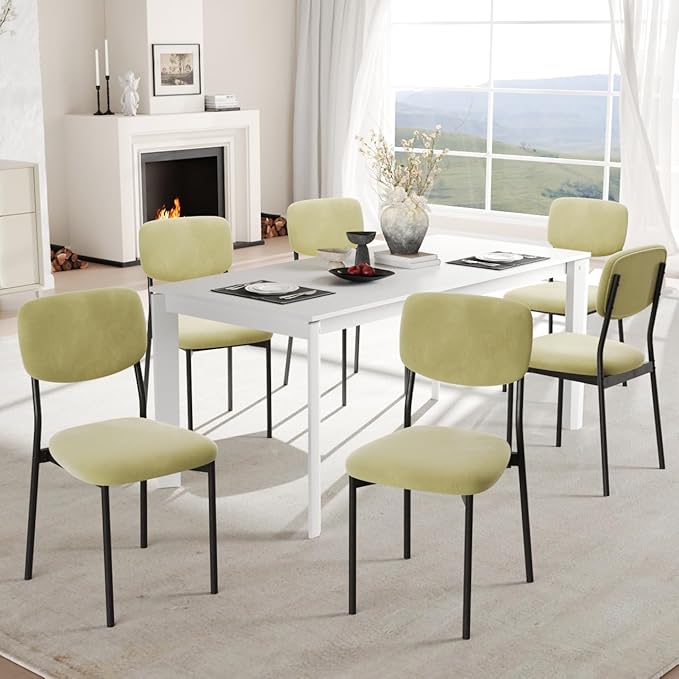 Einhomn Upholstered Dining Chairs Set of 4, Stackable Modern Dining Room Chairs, Kitchen Chairs w/Soft Velvet Backrest & Sturdy Metal Legs for Restaurant, Living Room, Light Green