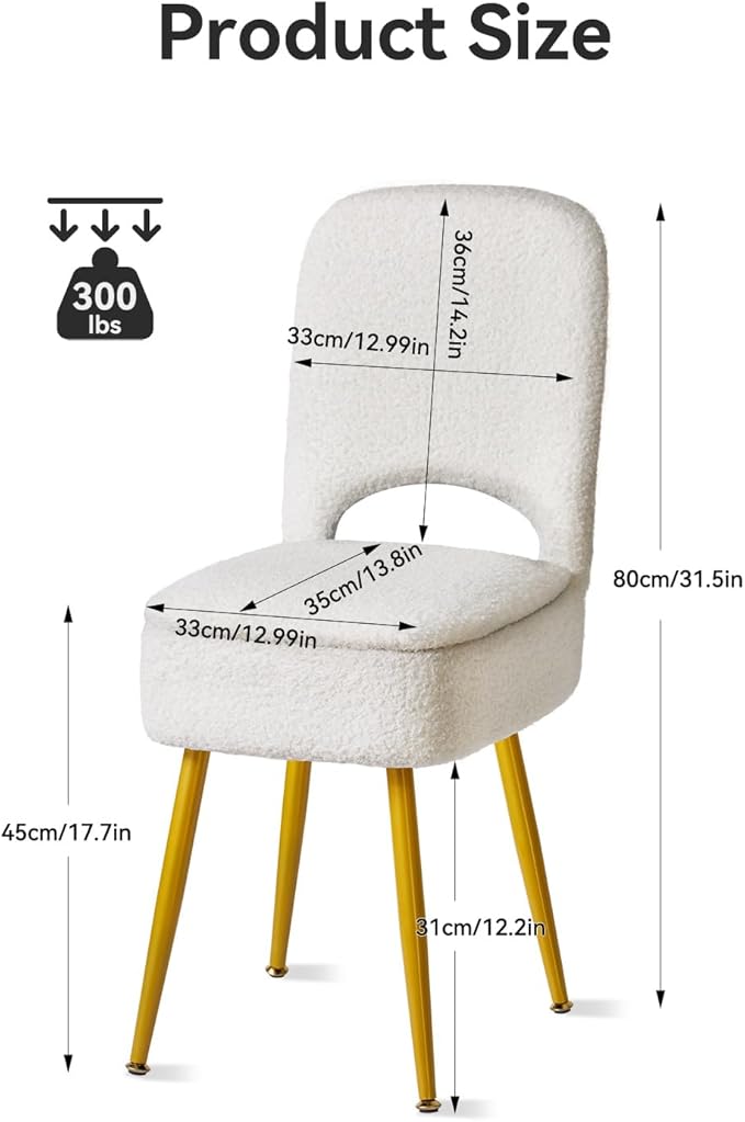 IBUYKE Small Storage Vanity Stool with Folding Backrest, 12.99" x 13.78" x 31.5" Square Teddy Velvet Ottoman, Makeup Chair for Living Room, 4 Metal Legs with Anti-Slip Feet, White WBD027W