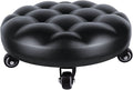 IMMER LIEBEN Rolling Stool Low to Ground Roller Seat with 5 Universal Swivel Caster Wheels for Home Office or Fitness Sport or Garage Shop PU Leather High Density Cushion and Steel Black