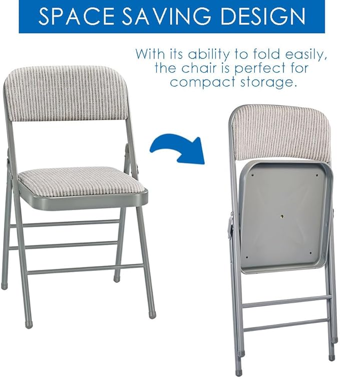 EZONE (2pcs Fabric Folding Chairs with Padded Cushion Backrest Metal Steel Foldable Chair Portable Lightweight Foam Padded Fold Chair (2, Fabric - White)