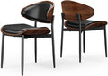 Dining Chairs Set of 2, Mid-Century Modern Upholstered PU Leather Chairs with Walnut Bentwood Back and Metal Legs Adjustable Feet for Kitchen Dining Room, Black PU