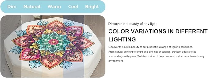 Octagonal Floor Pillow, Large 22" Cushion with Memory Foam and Soft Velvet Cover, Ideal for Comfortable Seating, This Multi-Color Mandala Design Enhances Living Room Decor.