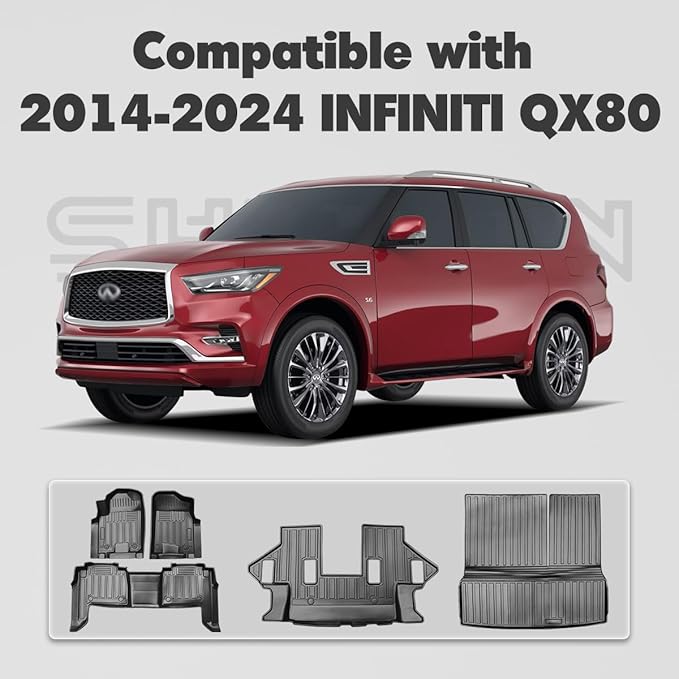3rd Row Backrest Mats & Cargo Liner Compatible for 2019-2024 Infiniti QX80 Cargo Liner 2019-2024 Nissan Armada Trunk Mat All Weather Protectors Accessories (2-in-1, Fit 8 Seat)