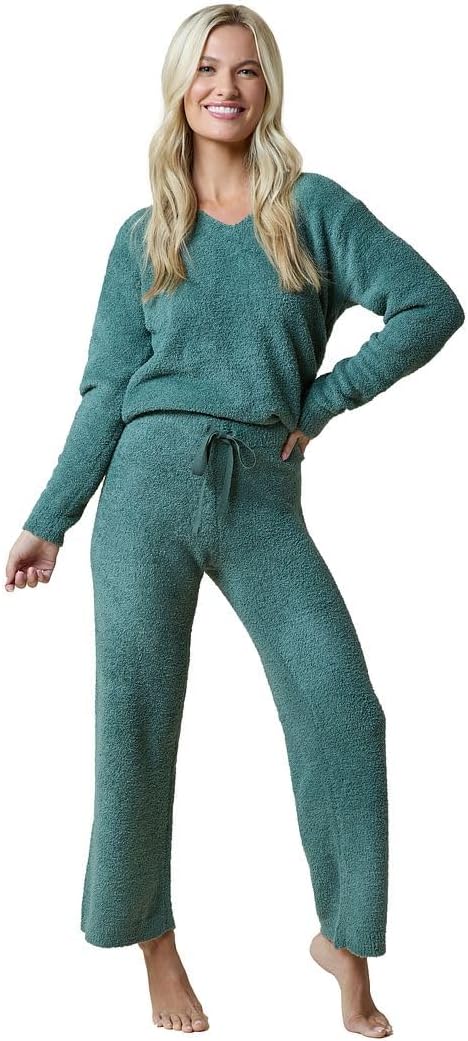 Softies Marshmallow V Neck Lounge Set for Women Ultra Soft 2 Piece Loungewear with Relaxed Top and Straight Leg Pants