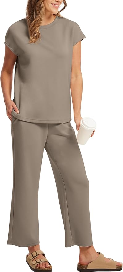Sampeel Two Piece Sets for Women Summer Vacation Outfits Cap Sleeve Tops Lounge Matching Sets Clothing Beach Fashion Clothes