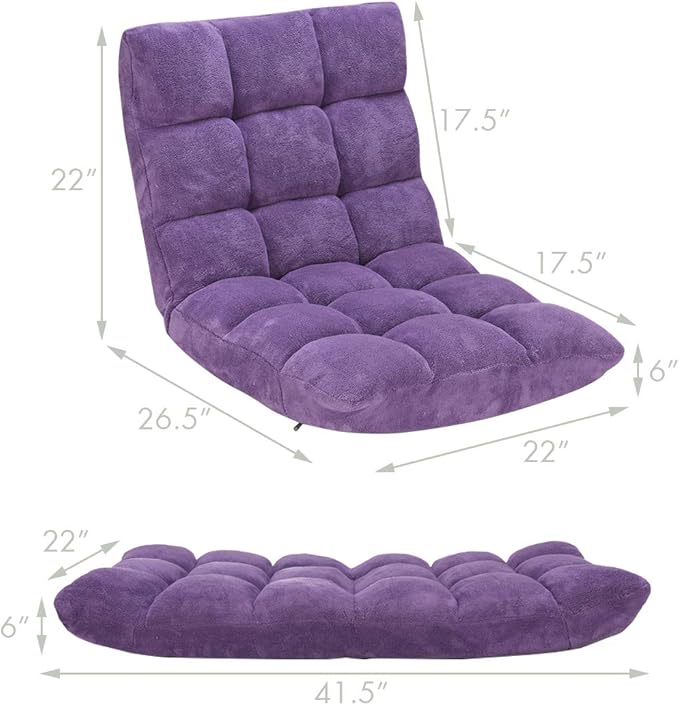 S AFSTAR Cushioned Floor Chair, 14-Position Adjustable Padded Lazy Recliner with Comfortable Back Support and Skin-Friendly Cover, Great for Reading, Playing Game, Meditating (Tender Violet)