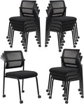 CLATINA 12PK Mesh Stacking Office Desk Chairs with Wheels, Portable Stackable Bulk Waiting Room Armless Chair with Adjustable Back & Fabric Seat for Guest Lobby Side School Church Conference Break