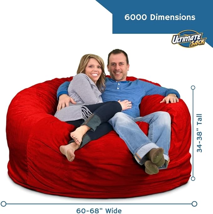 Ultimate Sack 6000 6-Foot Bean Bag Chair, Charcoal Fur Cover – Oversized Foam Lounger, Floor Seat, Small Sofa, or Couch Bed for Living Area, Gaming Room, or Reading Lounge
